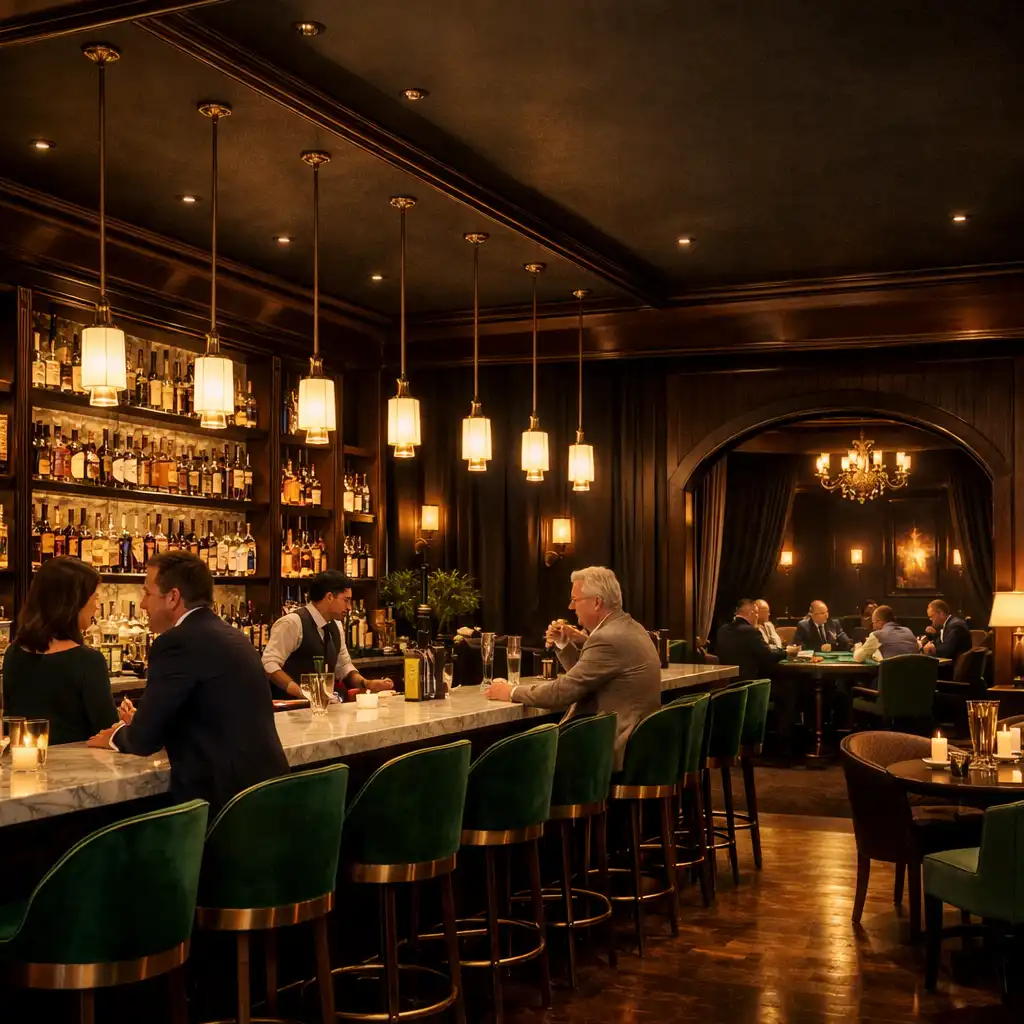 Elegant restaurant and bar lounge adjacent to the poker room