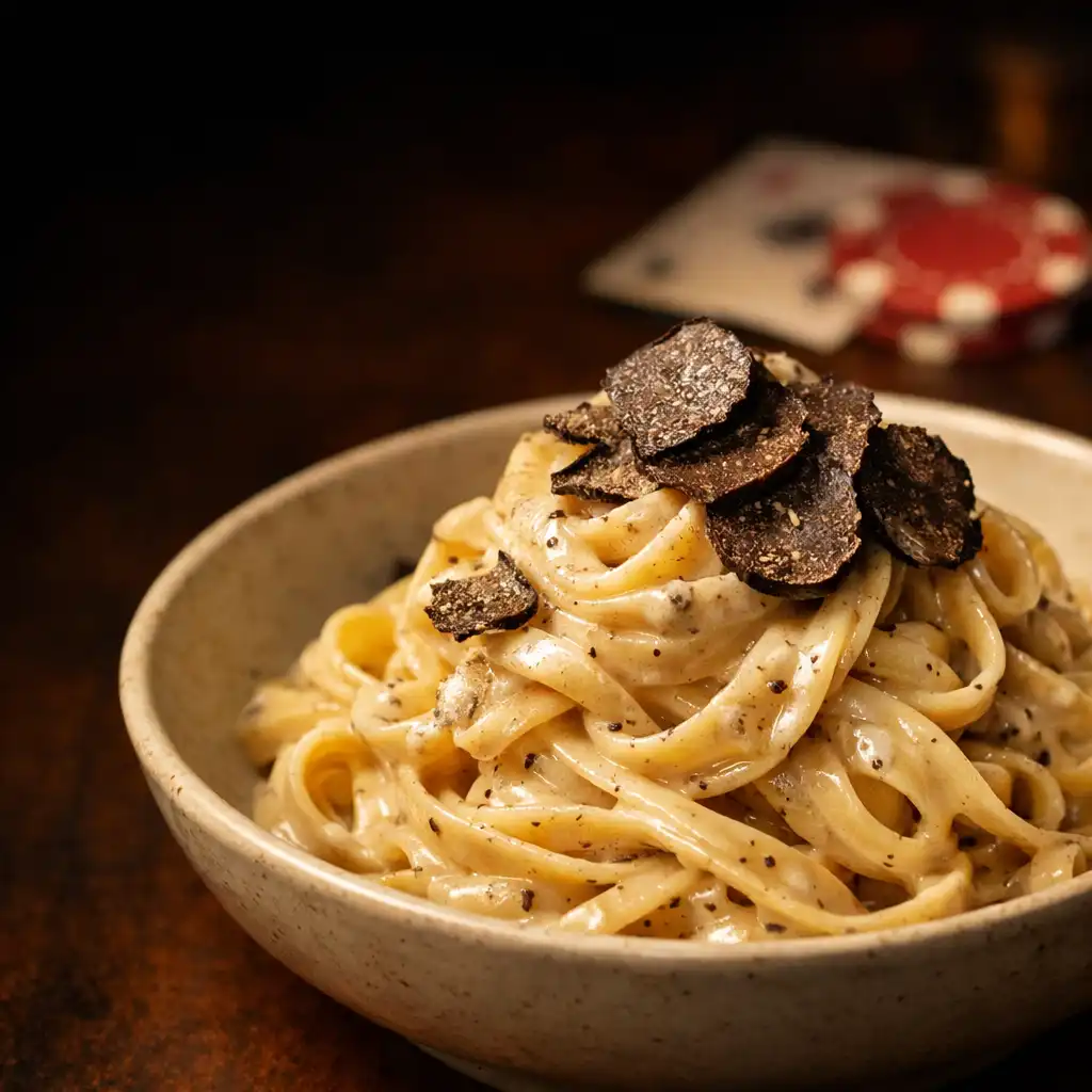 House-made tagliatelle with creamy truffle sauce and shaved black truffle